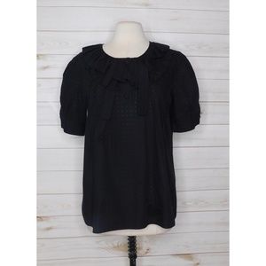 BCBGMAXAZRIA • Black Dot Ruffled Blouse Top Puff